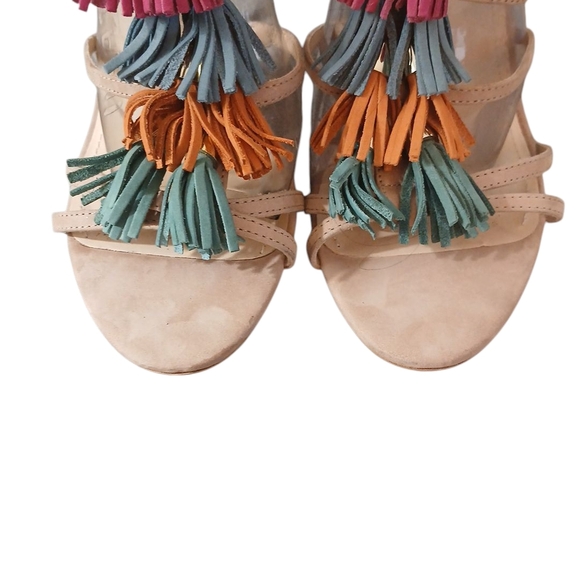 Saks Fifth Avenue Strappy Colorful Tassled Heels Sandals Size 11 - Picture 3 of 10